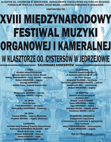 Klasztor Cystersów, Jędrzejów Muzyka XVIII Międzynarodowy Festiwal Muzyki Organowej i Kameralnej 