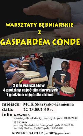 Miejskie Centrum Kultury, Skarżysko-Kamienna Muzyka Warsztaty bębniarskie z Gaspardem Conde 