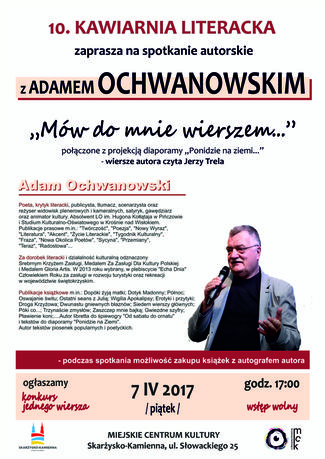 Miejskie Centrum Kultury, Skarżysko-Kamienna Literatura Spotkanie z Adamem Ochwanowskim / Kawiarnia Literacka 