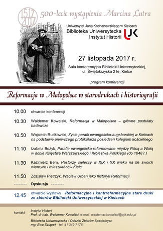 Biblioteka Uniwersytecka UJK Kultura Reformacja w Małopolsce w starodrukach i histografii 